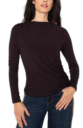 Liverpool Los Angeles long sleeve mock neck knit top w shirring