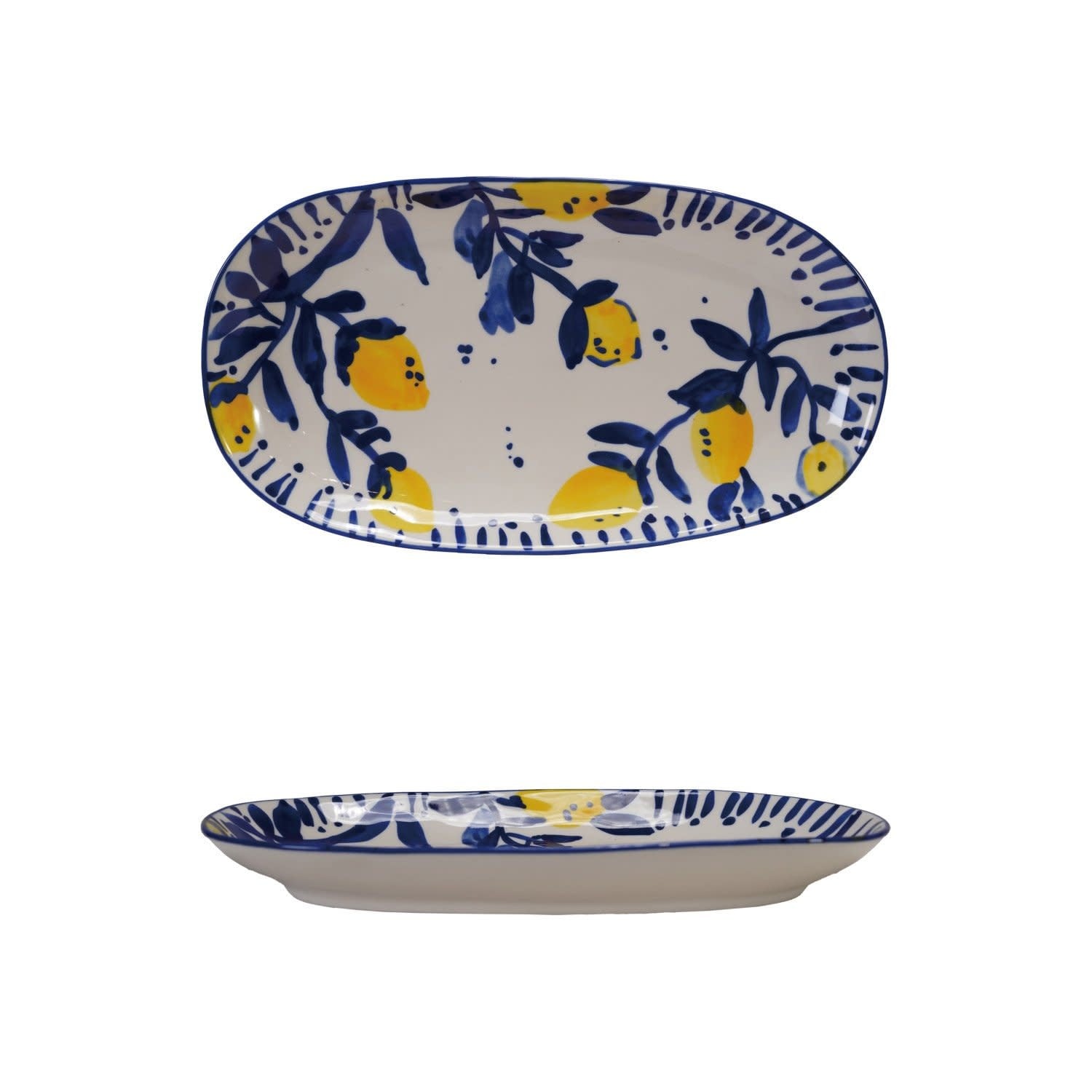 FLEURISH Hand-Painted Stoneware Platter with Lemons (Each One Will Vary)