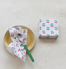 FLEURISH Paper Cocktail Napkins with Cherries, White (Contains 50 Folded Pieces)