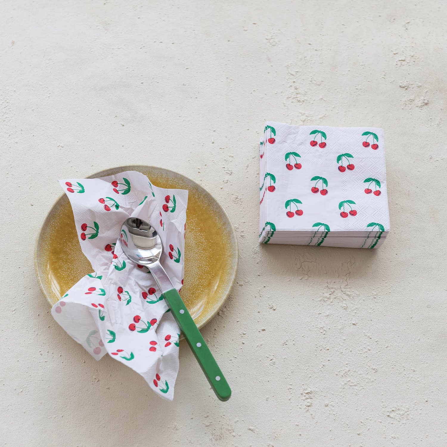FLEURISH Paper Cocktail Napkins with Cherries, White (Contains 50 Folded Pieces)