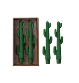FLEURISH Unscented Cactus Shaped Taper Candles in Box, Green, Set of 2 (Est. Burn Time 5 Hours)