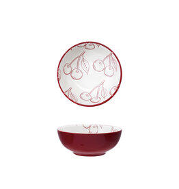 FLEURISH Stoneware Bowl with Cherry Pattern, Red & White