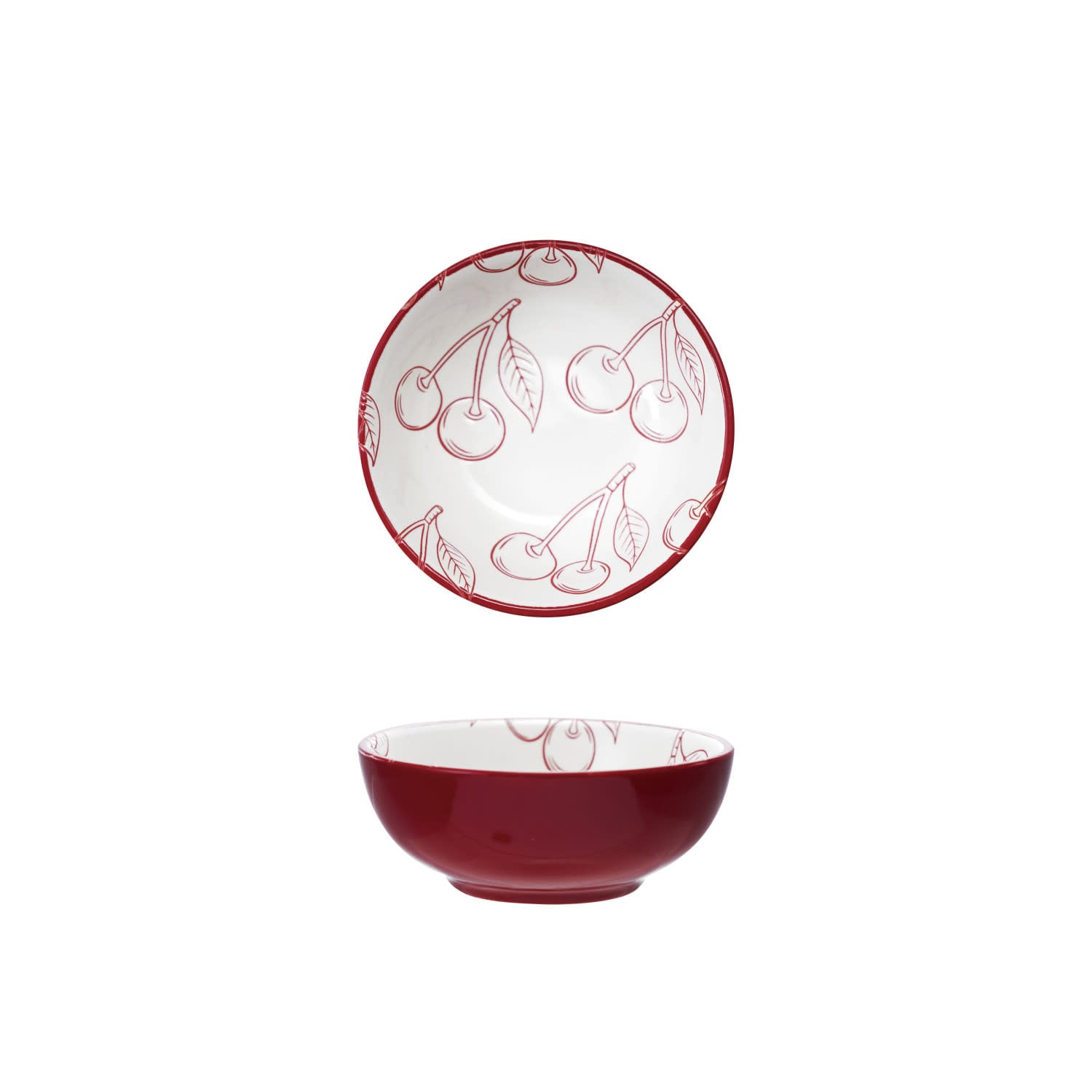 FLEURISH Stoneware Bowl with Cherry Pattern, Red & White