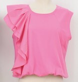 Molly Bracken Pink Ruffle Sleeve Bubble Hem Tee (Pink Young Ladies Knitted Top)