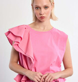 Molly Bracken Pink Ruffle Sleeve Bubble Hem Tee (Pink Young Ladies Knitted Top)