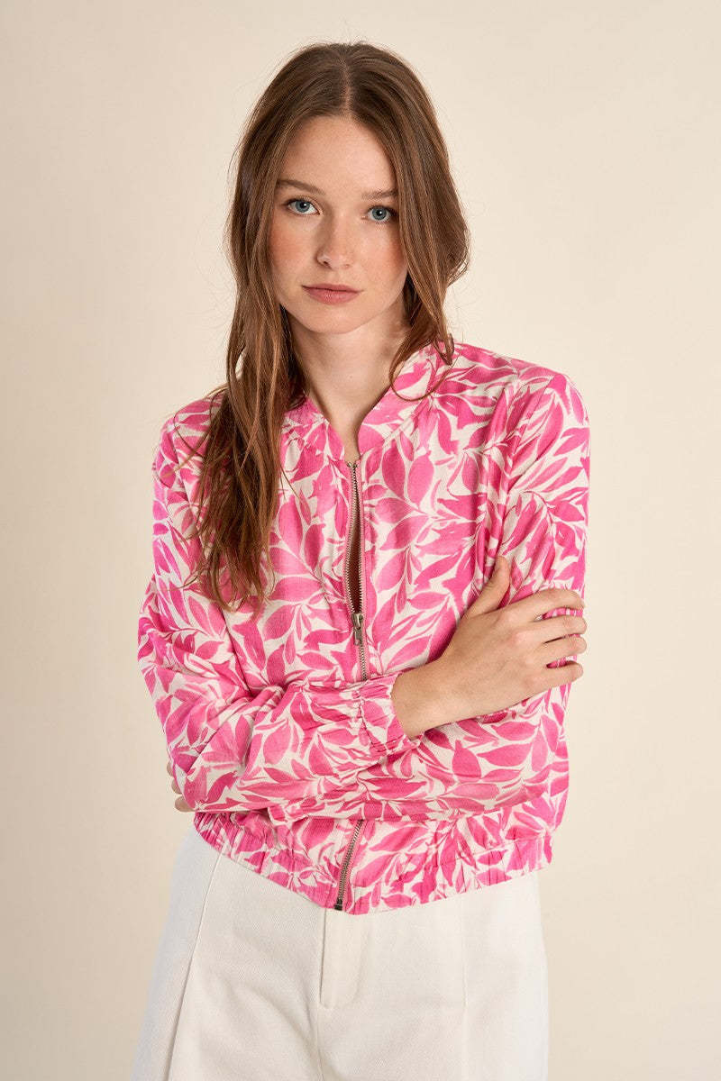 Molly Bracken Floral Print Bomber Jacket (Pink Magenta Ladies Woven Jacket)