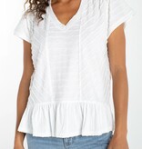 Liverpool Los Angeles short sleeve v neck knit top w/ miter detail