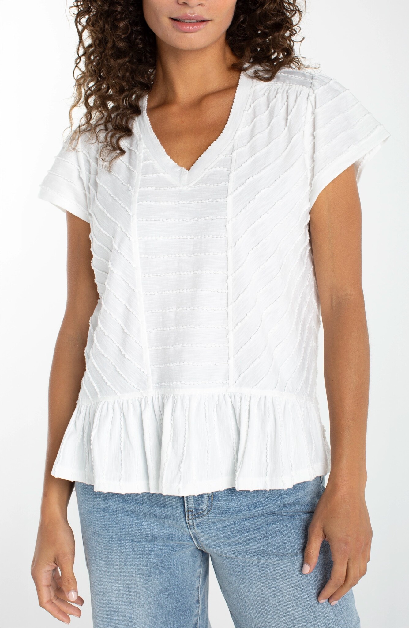 Liverpool Los Angeles short sleeve v neck knit top w/ miter detail