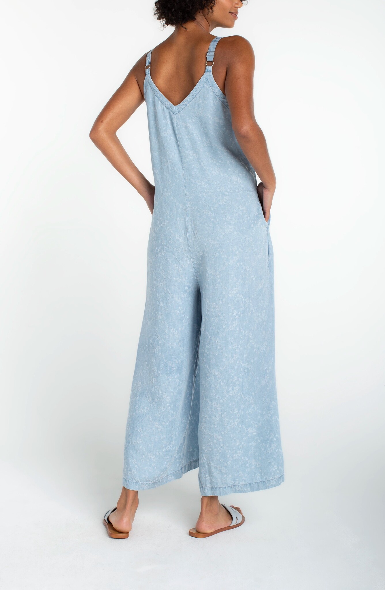 Liverpool Los Angeles wide leg crop jumpsuit w/ adjustable straps