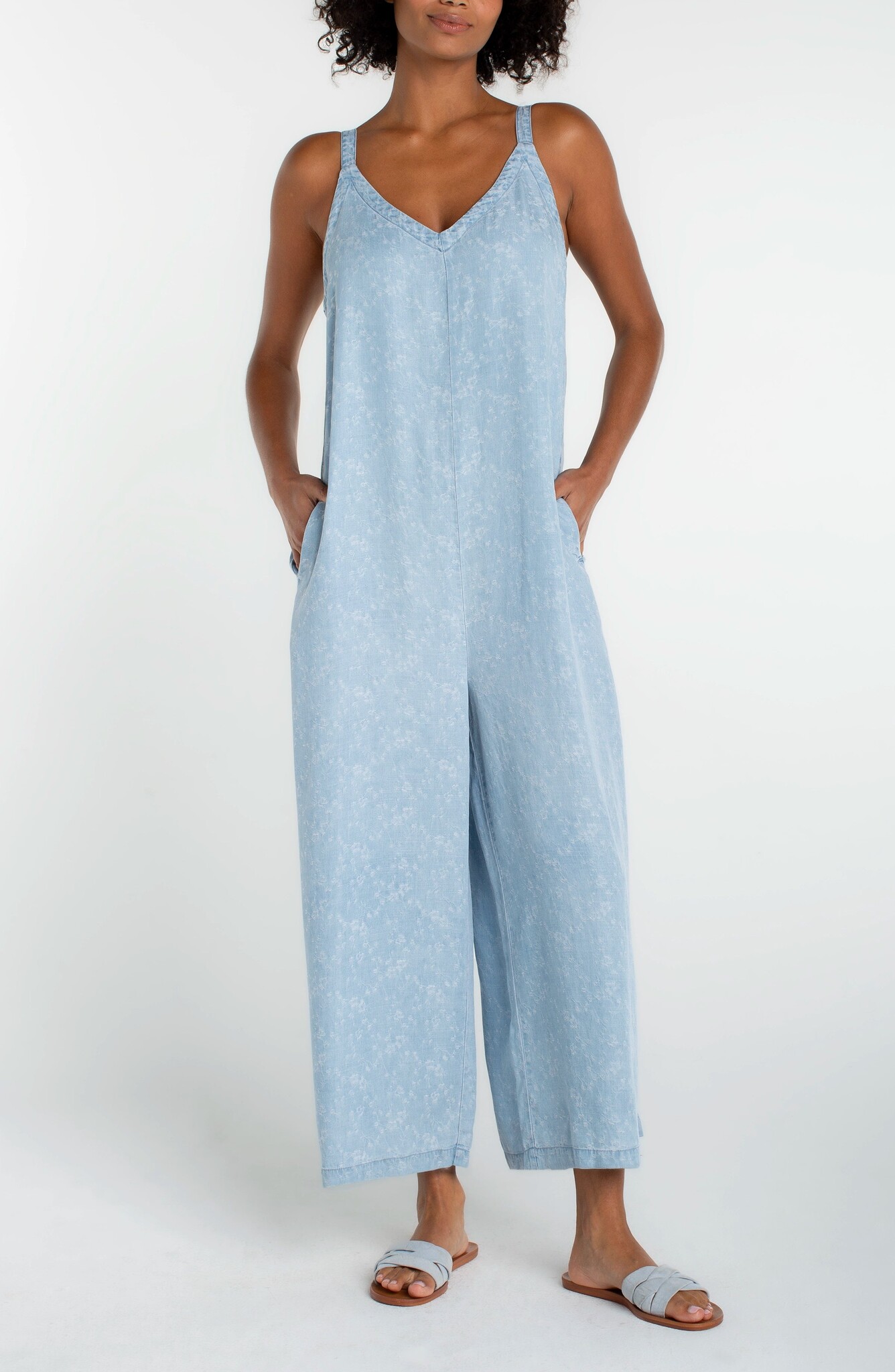 Liverpool Los Angeles wide leg crop jumpsuit w/ adjustable straps