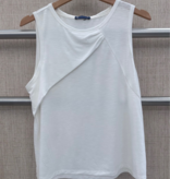 Democracy Off White Sleeveless Scoop Neck Asymmetrical Shirring Knit Top