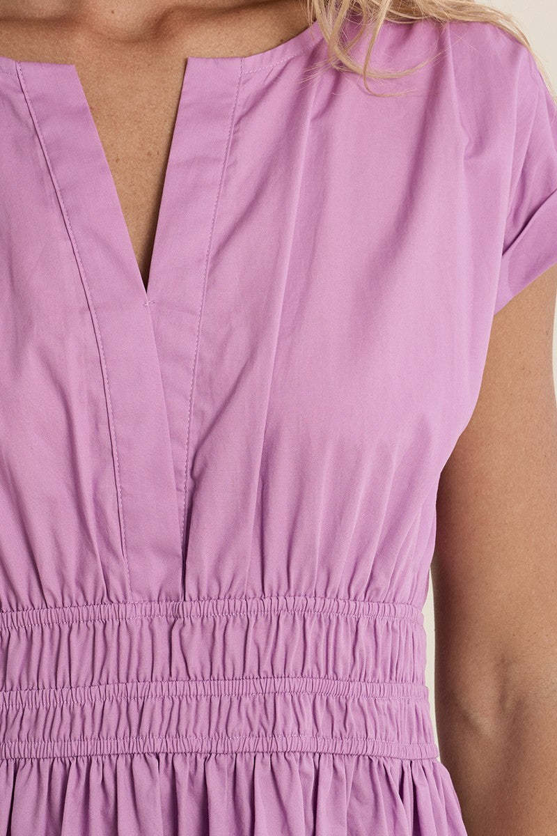 Molly Bracken Short Cotton Poplin Smocked Waist Dress (Lilac Ladies Woven Dress)