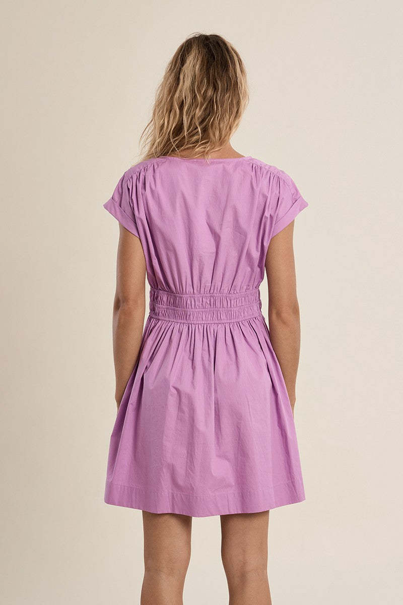 Molly Bracken Short Cotton Poplin Smocked Waist Dress (Lilac Ladies Woven Dress)