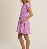 Molly Bracken Short Cotton Poplin Smocked Waist Dress (Lilac Ladies Woven Dress)