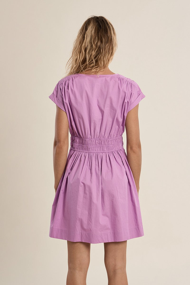 Molly Bracken Short Cotton Poplin Smocked Waist Dress (Lilac Ladies Woven Dress)