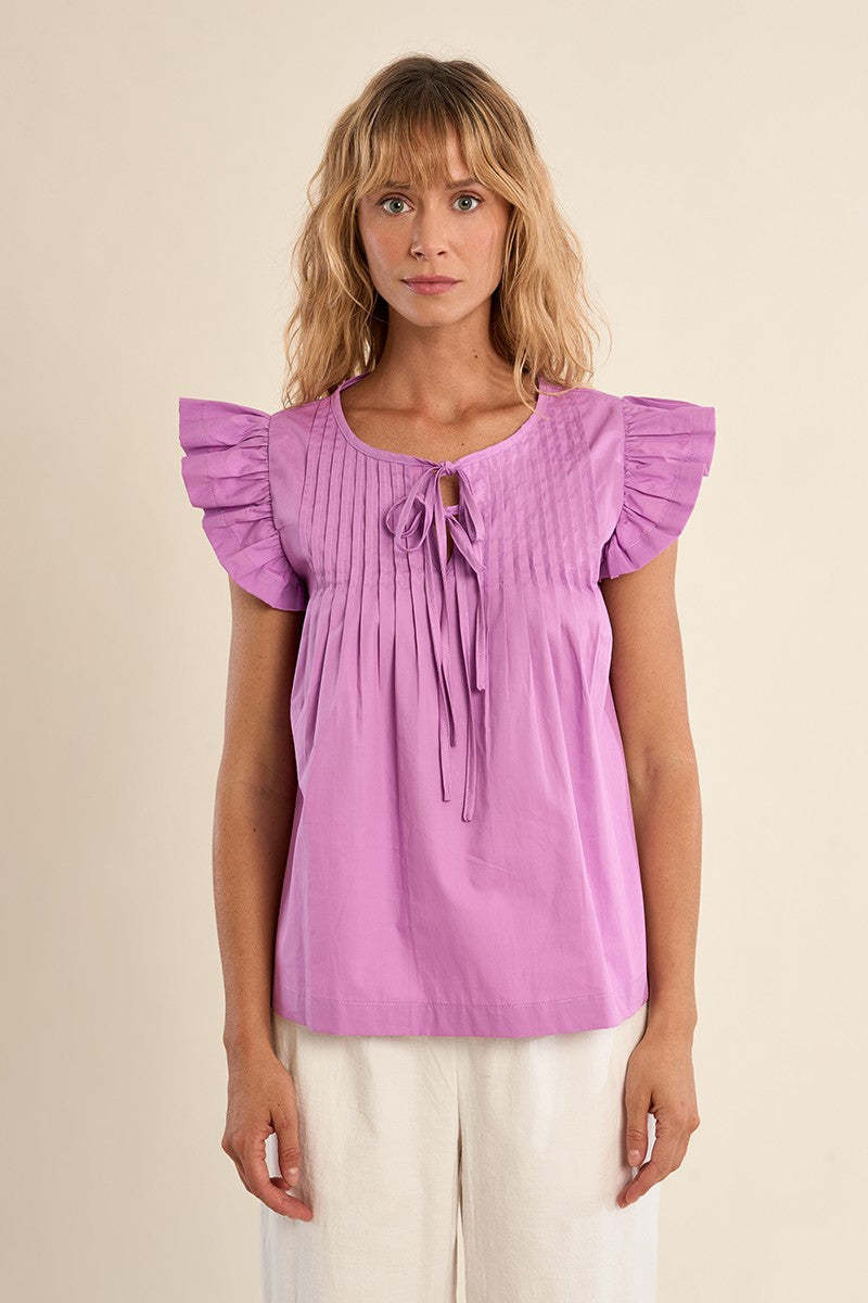 Molly Bracken Lilac Cotton Babydoll Blouse (Lilac Ladies Woven Top)