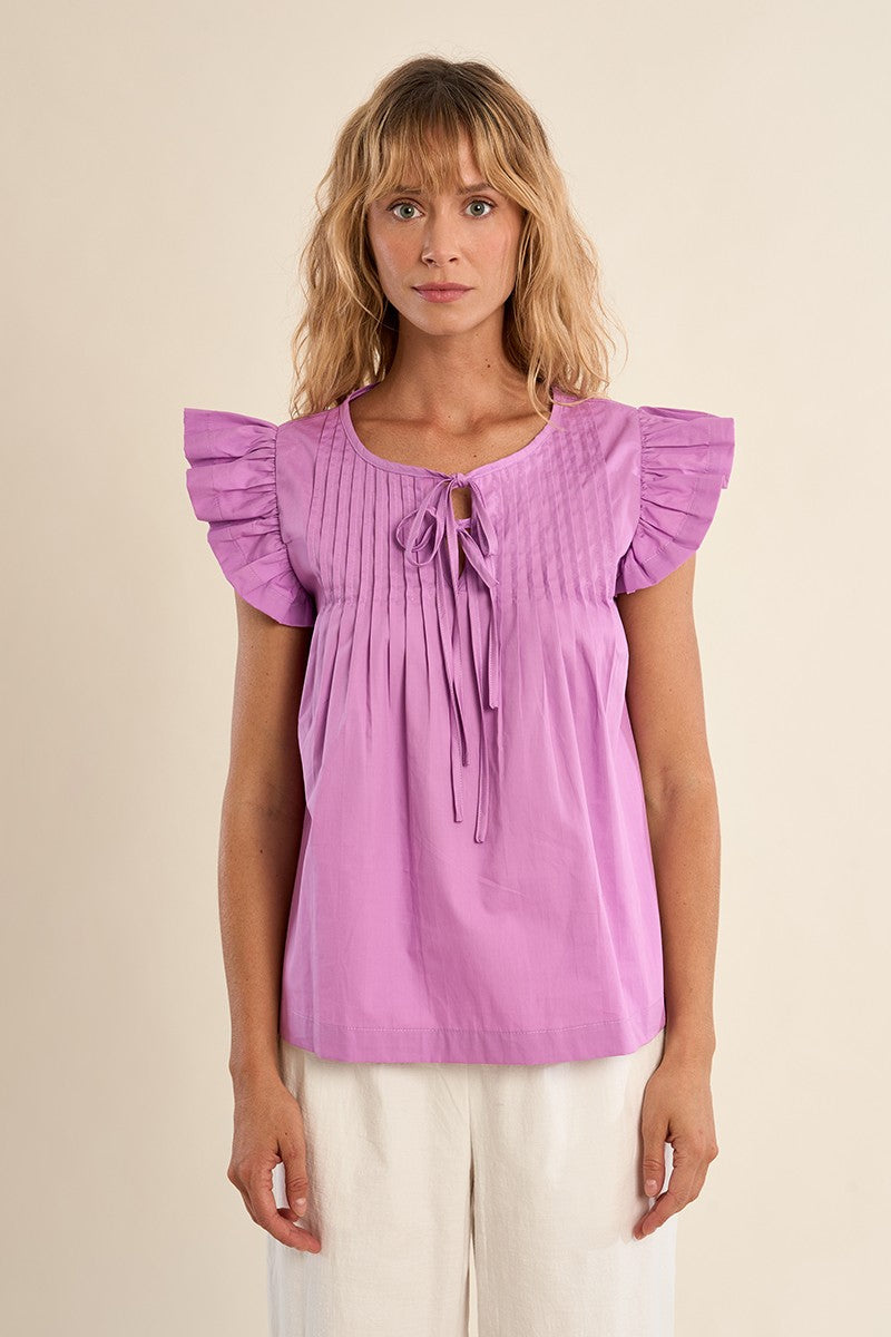 Molly Bracken Lilac Cotton Babydoll Blouse (Lilac Ladies Woven Top)