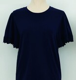 Molly Bracken Ruffle Eyelet Sleeve Oversized Tee (Navy Blue Ladies Knitted Tee)