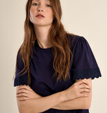 Molly Bracken Ruffle Eyelet Sleeve Oversized Tee (Navy Blue Ladies Knitted Tee)