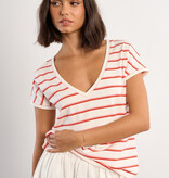 Molly Bracken Multi Color Neon Stripe V-Neck Tee