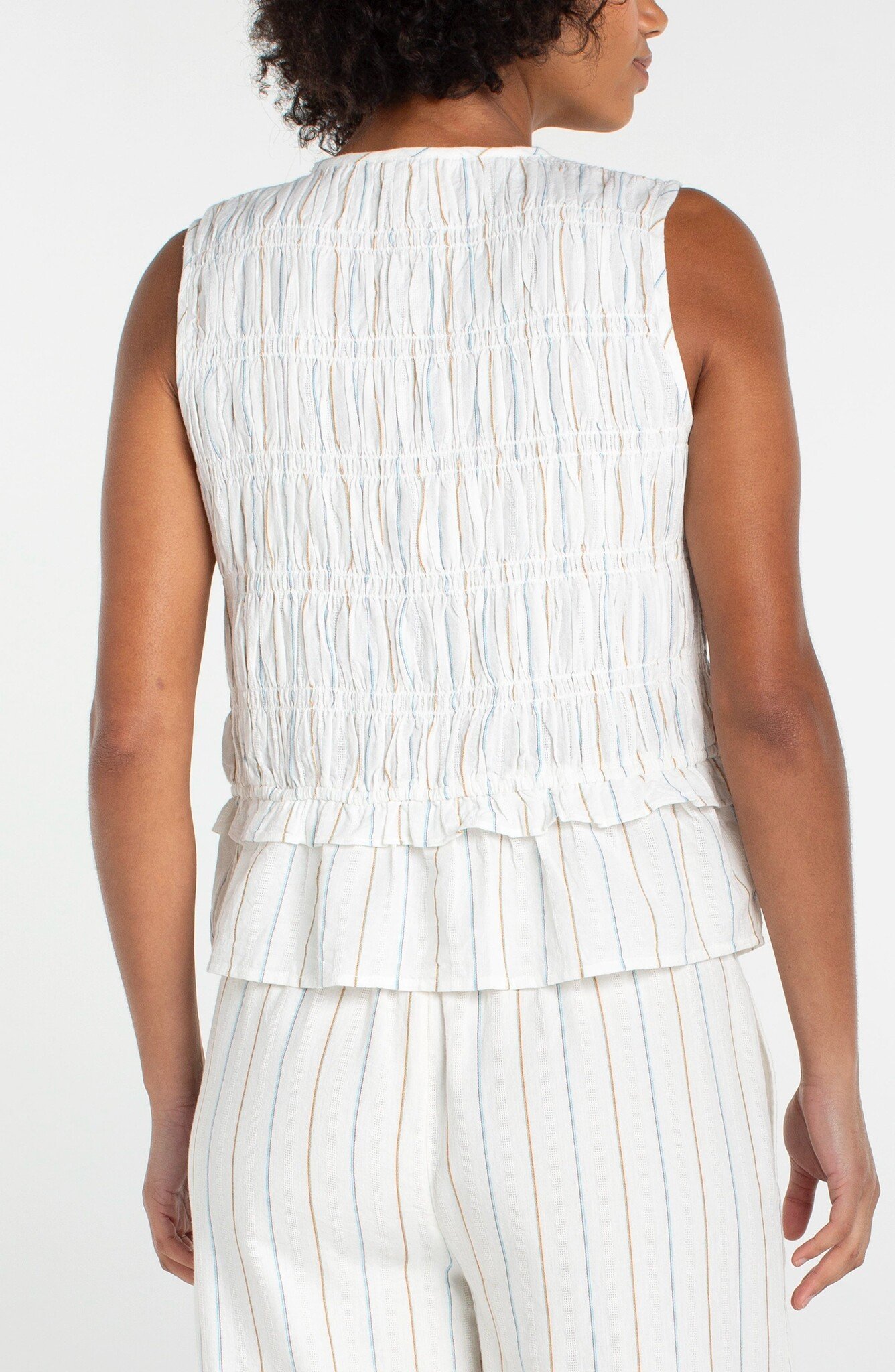 Liverpool Los Angeles sleeveless tie front woven top w/ smocking