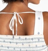 Liverpool Los Angeles sleeveless smocked woven top w/embroidery