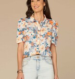 Democracy Periwinkle Multi Printed Button-Down Top with Scallop Collar