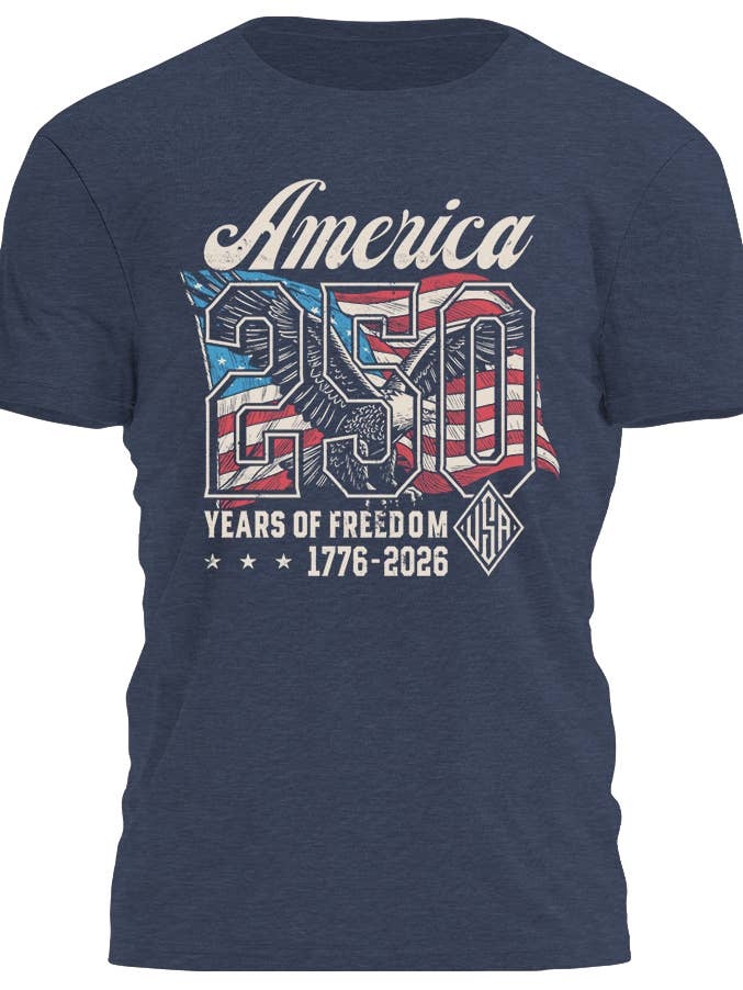 I Love My Freedom Heather Navy Eagle Design 250 Years of Freedom Tee