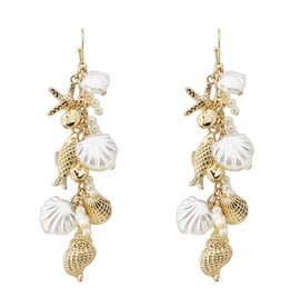 FLEURISH Gold Sealife and Pearl Charm 2" Earrings