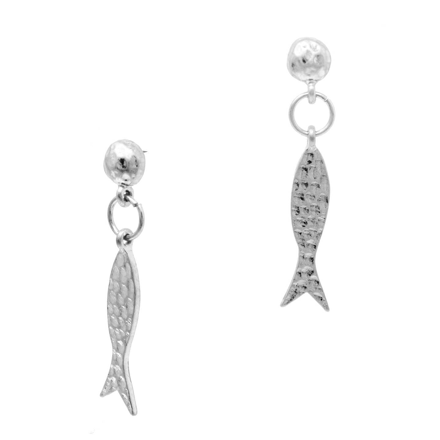 FLEURISH Hammered Silver Fish 1" Drop Earring