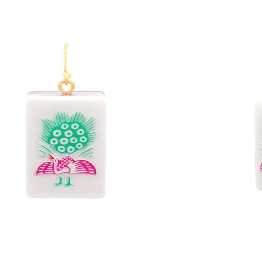FLEURISH Mahjong Tile Acrylic 1.25" Earrings (Bird Bam)