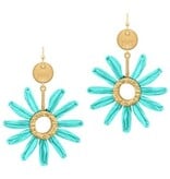 FLEURISH Mint Raffia Flower and Gold 2" Earrings