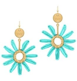 FLEURISH Mint Raffia Flower and Gold 2" Earrings