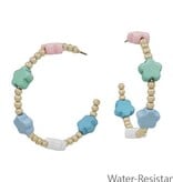FLEURISH Water Resistant Gold Beaded Hoop with Multi Flower Accent 2" Earrings