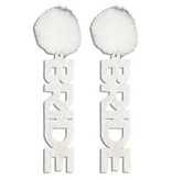 FLEURISH White Acrylic Bride with Pompom 2" Drop Earrings
