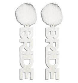 FLEURISH White Acrylic Bride with Pompom 2" Drop Earrings