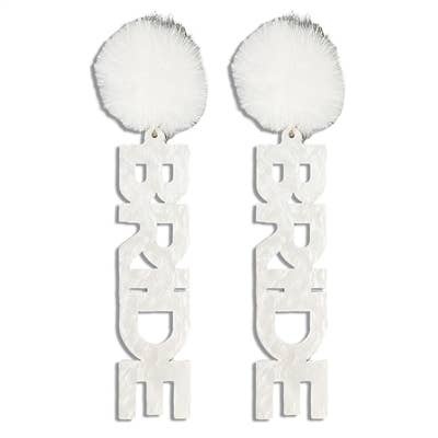 FLEURISH White Acrylic Bride with Pompom 2" Drop Earrings