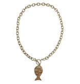 FLEURISH Worn Gold Open Circle 18" Chain with Hammered Fish Charm