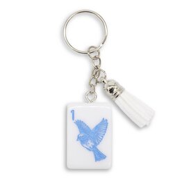 FLEURISH Blue Sparrow Bam Bird Mahjong Tile Keychain