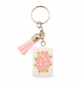 FLEURISH Mahjong Tile Keychain Pink Flowers