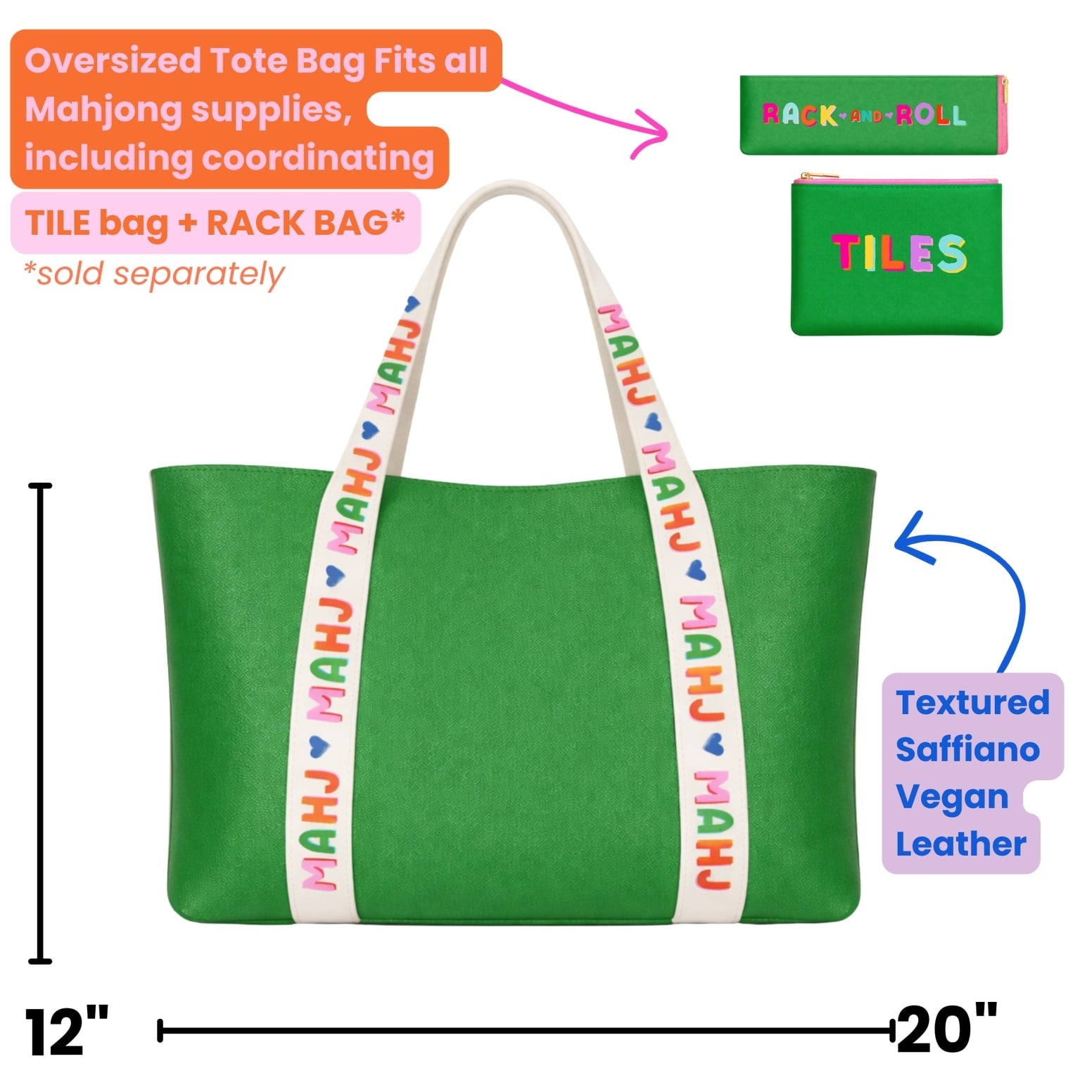 Aspen Lane Mahjong Tote Bag Mahjong Tile Bag Leather | Green