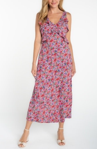 Liverpool Los Angeles sleeveless ruffle front woven maxi dress