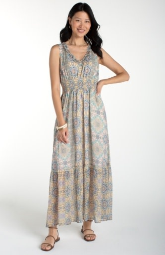 Liverpool Los Angeles sleeveless smocked waist woven maxi dress