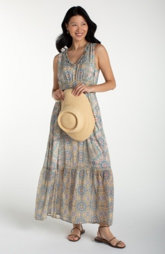 Liverpool Los Angeles sleeveless smocked waist woven maxi dress