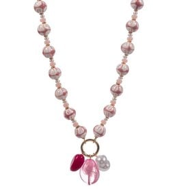 Lou & Co. Pink Resin, Ceramic and Pearl Beaded Necklace With Charms