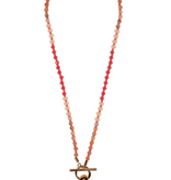 Lou & Co. Pink Multi-Colored Resin Beaded Necklace W/ Organic Pearl Pendant
