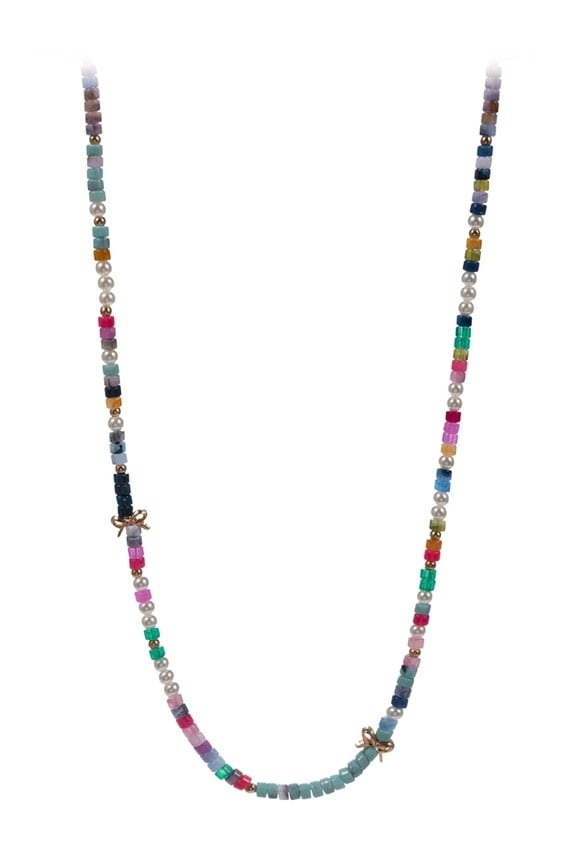 Lou & Co. Multi-Colored Resin Beaded Necklace W/ Bow and Pearl Details