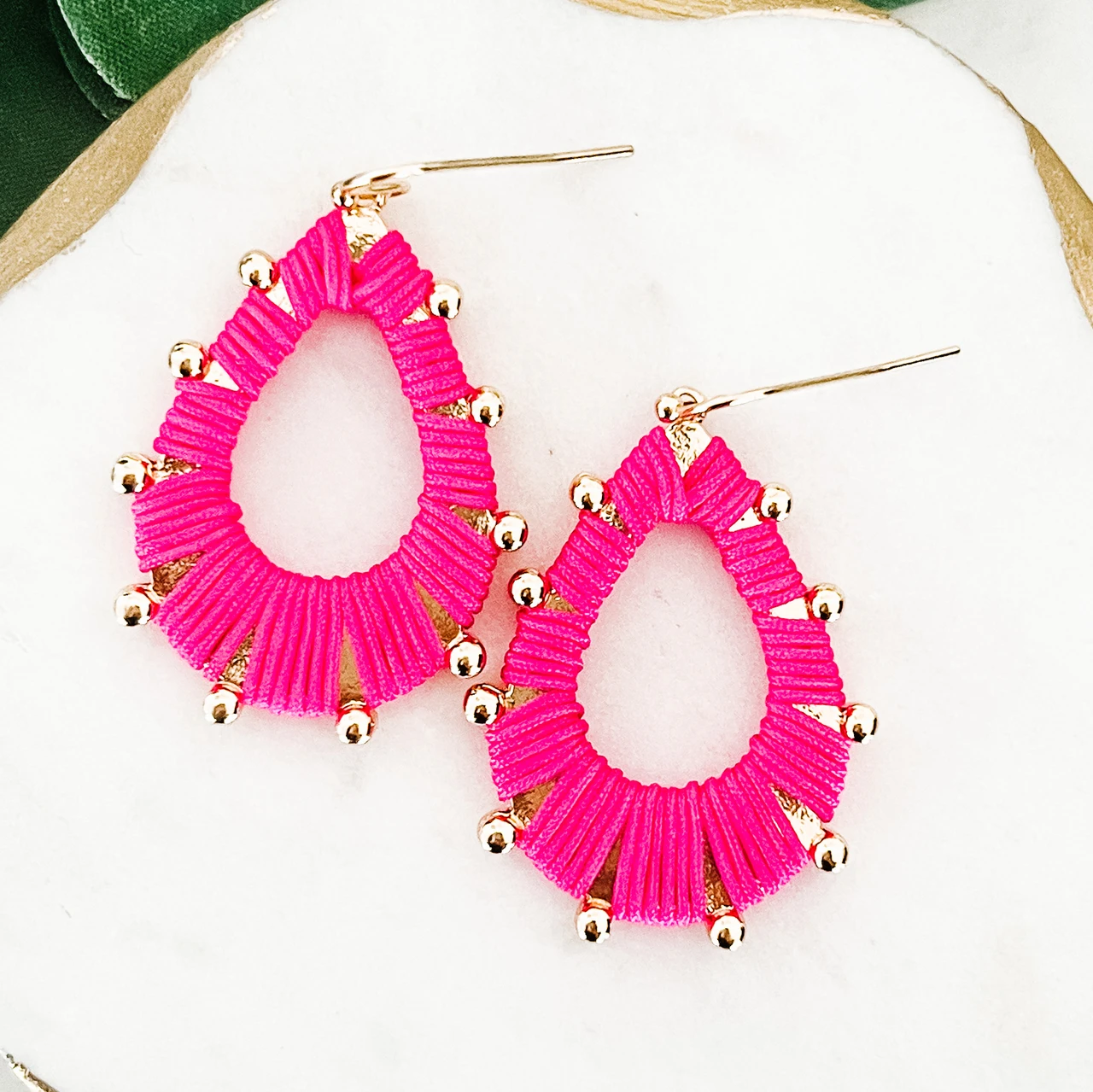 Lou & Co. Pink Thread-Wrapped Teardrop Earrings