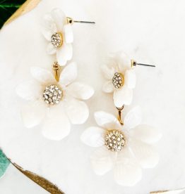 Lou & Co. White Two-Flower Drop Acetate Earrings