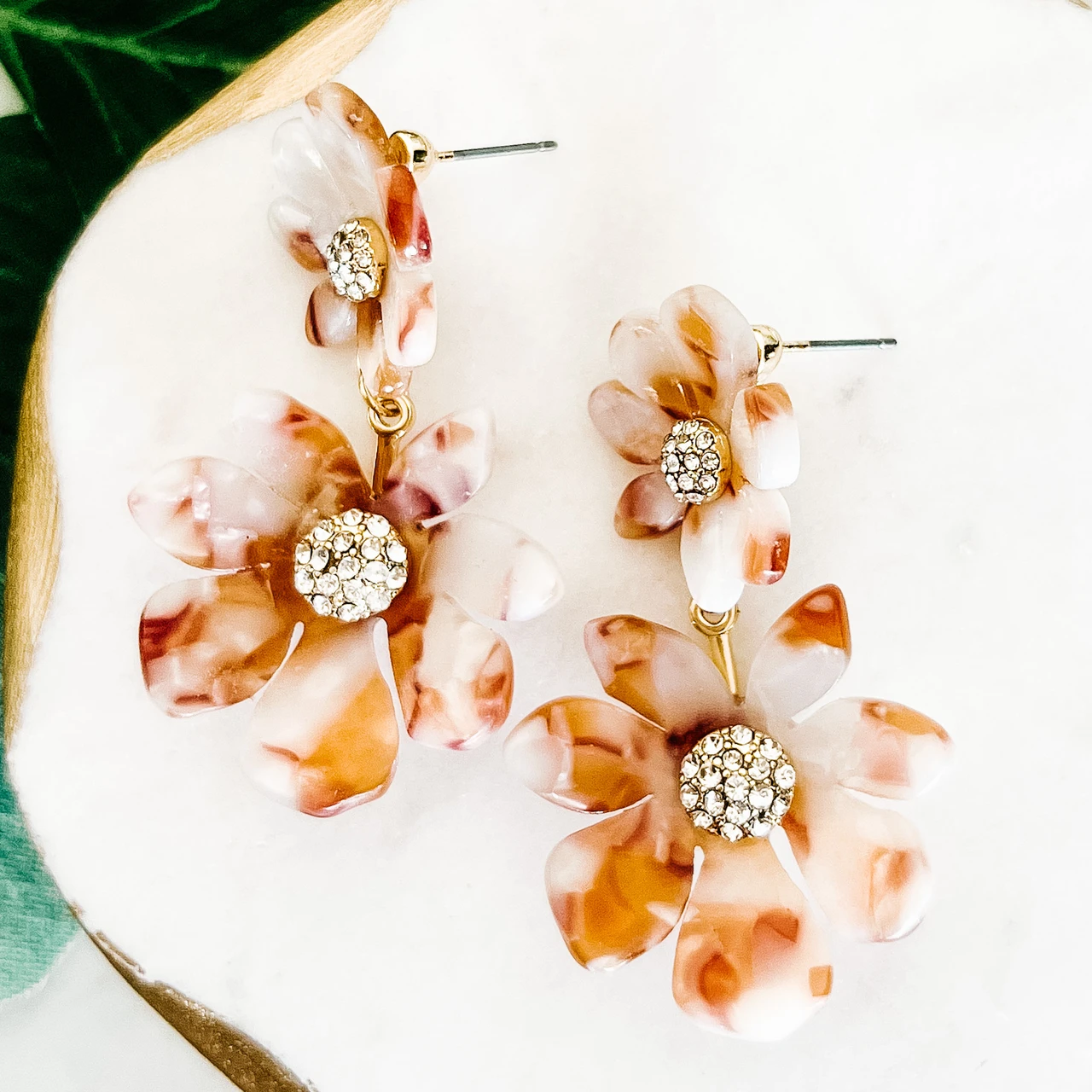 Lou & Co. Natural Two-Flower Drop Acetate Earrings